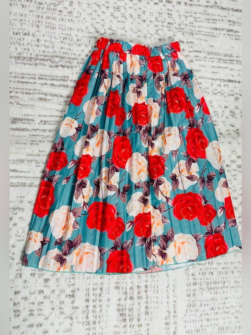 Girls Floral Pleated Maxi Skirt - Teal & Red - Picture 2 of 7